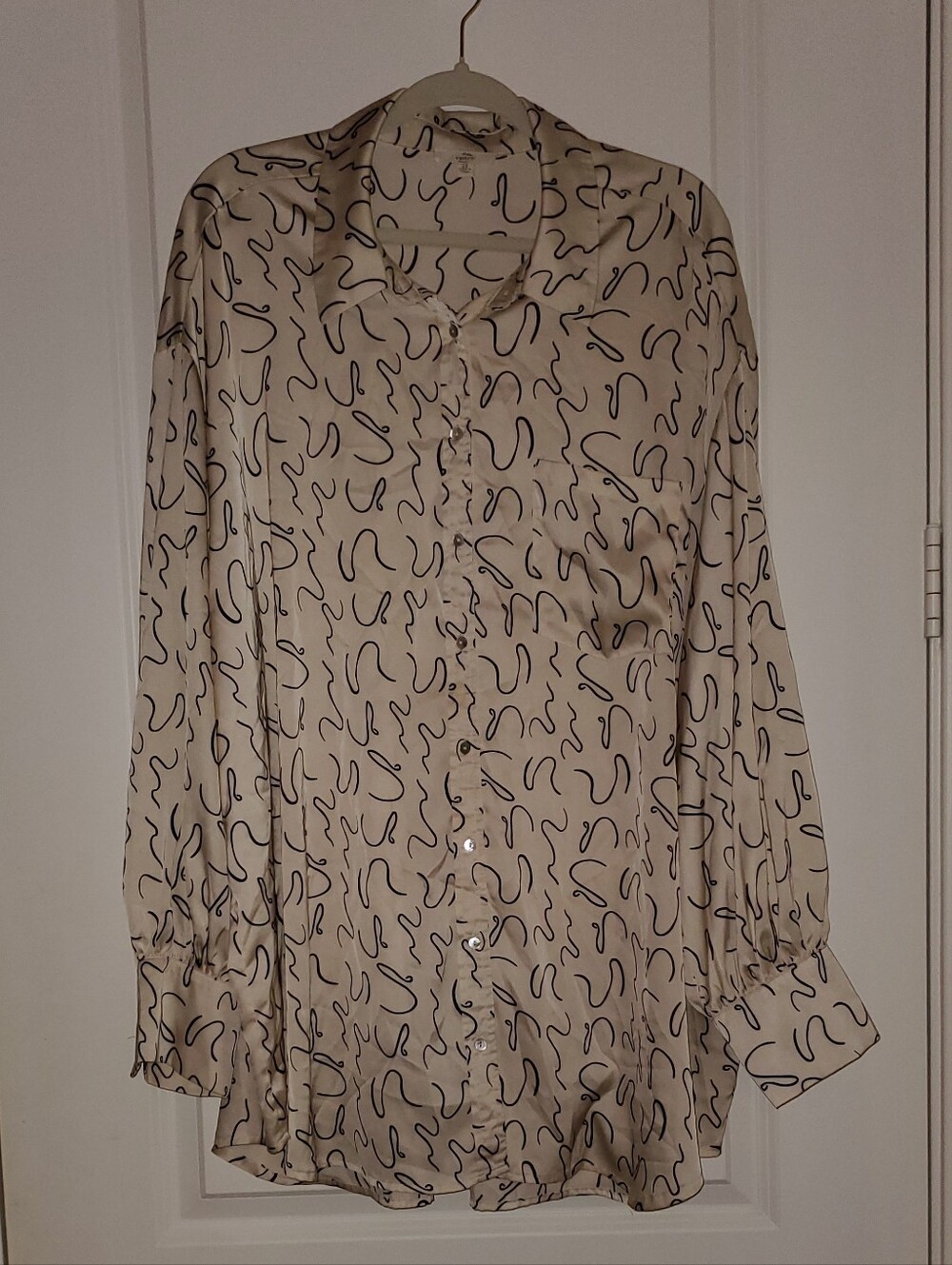 Entro 2X Button Down Blouse, Cream And Black Squiggles